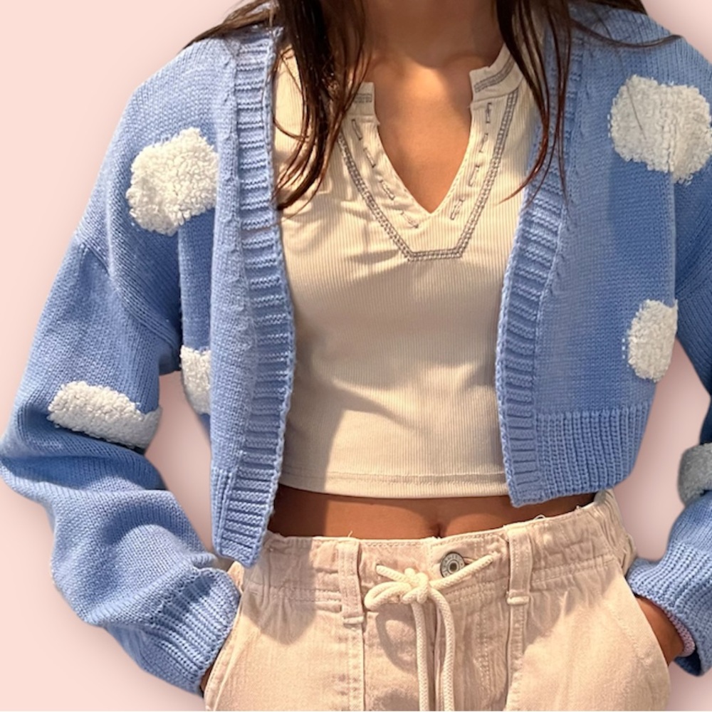 Sky blue cloud drop shoulder cardigan
